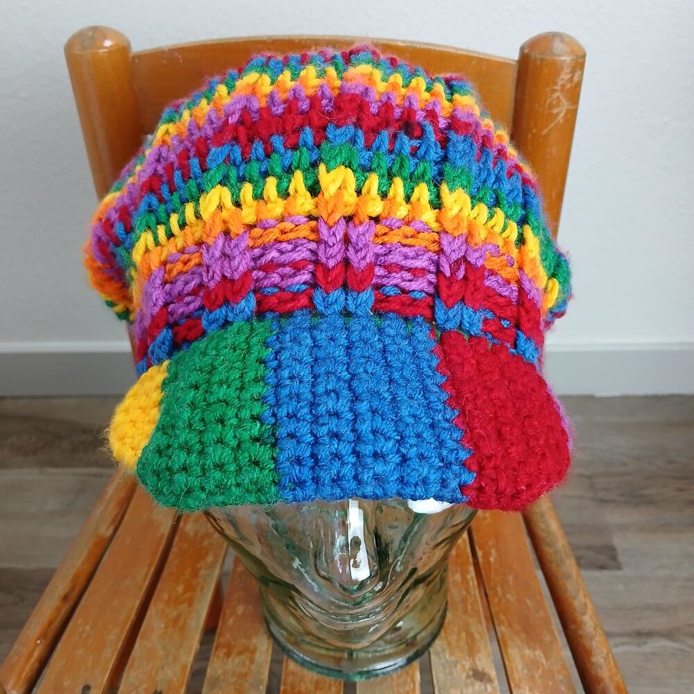 Rainbow Slouchy with a Brim OSFM handmade crochet newsboy premade Pride kidcore - Picture 6 of 8